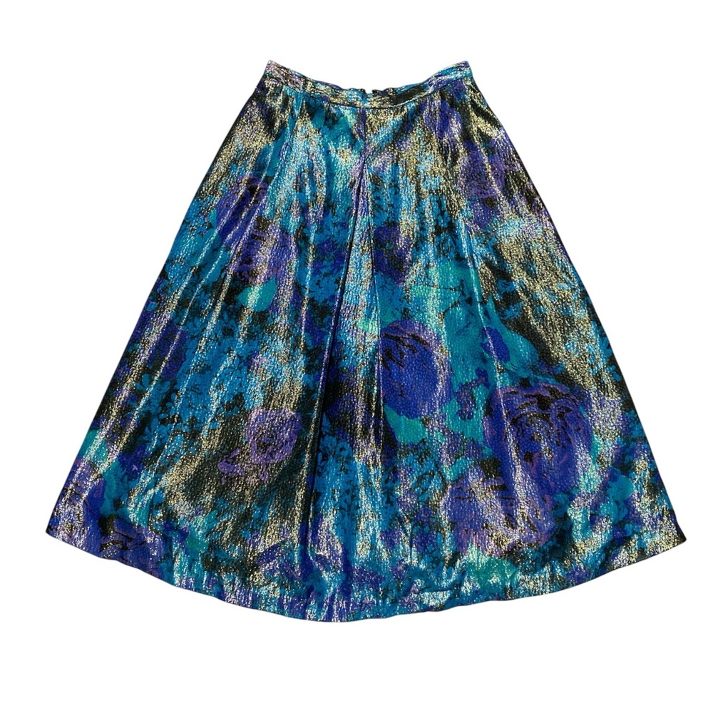 Tracy Reese Pleated Midi Skirt Women’s 2 Blue Floral Shimmer Silk Blend A Line